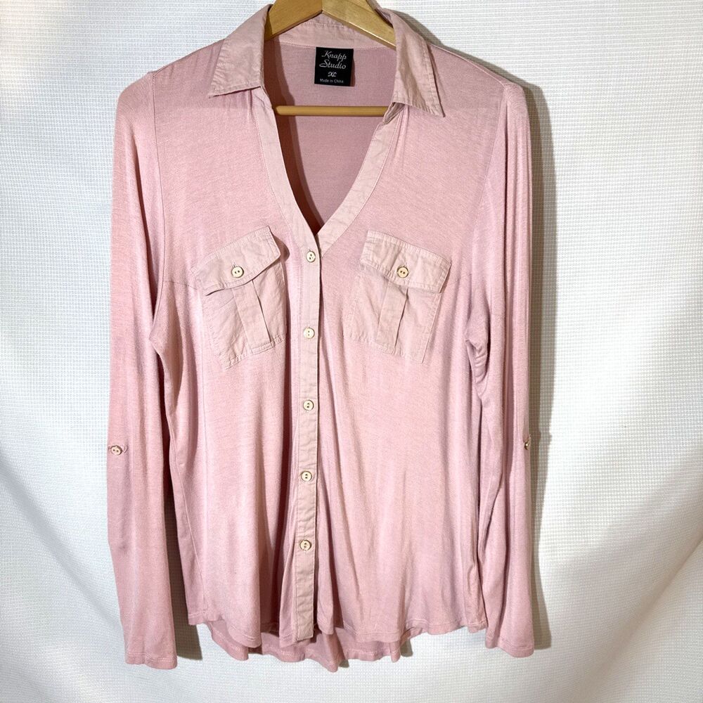 Knapp Studio Women's Blush Pink Button Up Roll Tab Long Sleeve - XL